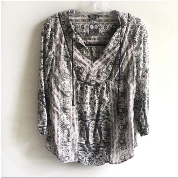 Lucky Brand Tops - Lucky Brand shirt black white peasant boho tie